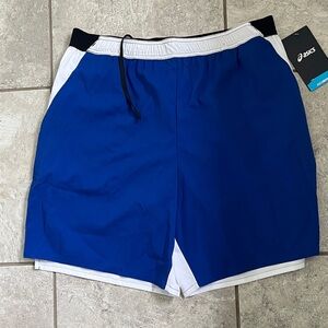 ASICS Blue and White Men's Athletic Shorts - Lg